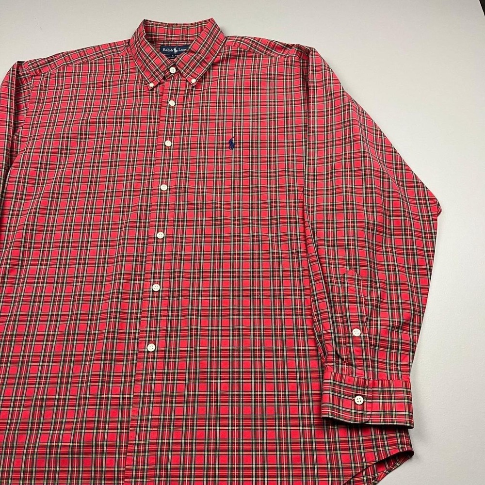 Ralph Lauren Button Down Shirt Mens XL Red Plaid Blake 100% Cotton Long Sleeve